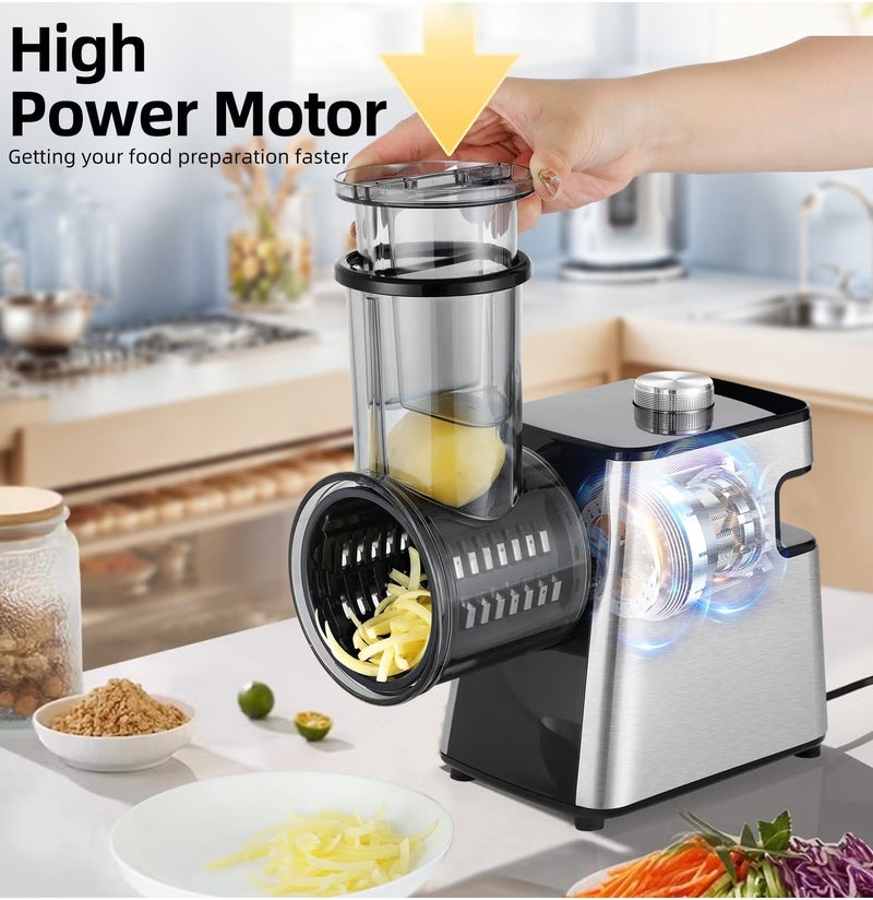 FlashHawk 7 in 1 Professional Electric Cheese Grater and Slicer, 300W, for Vegetable, Block Cheese, Salad Maker, Shredded Carrot, Zucchini for Home Kitchen - Image 2